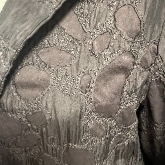 Eileen Fisher Brown Silk Open Front Embroidered Jacket Size Medium Quiet Luxury - Picture 2 of 5